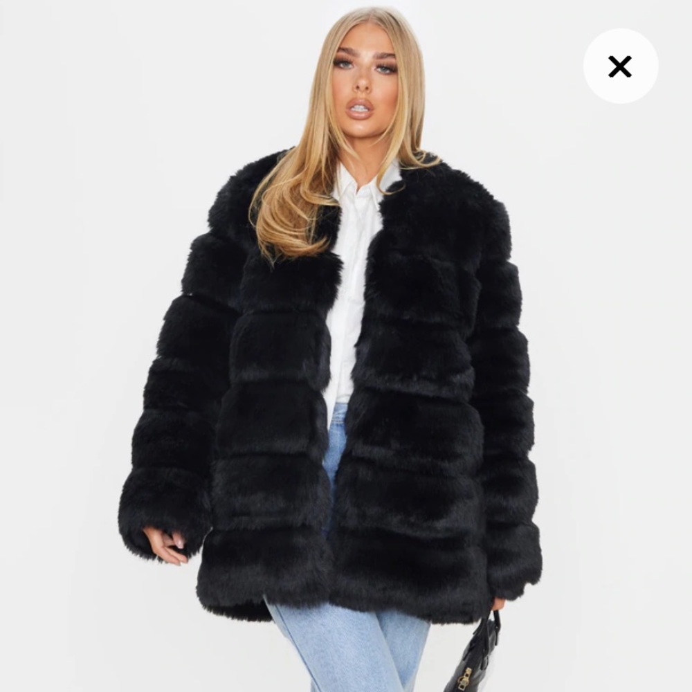 Black Faux Fur Bubble Coat